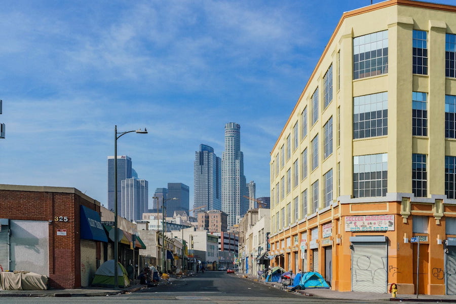 LA skyline beyond a neighborhood