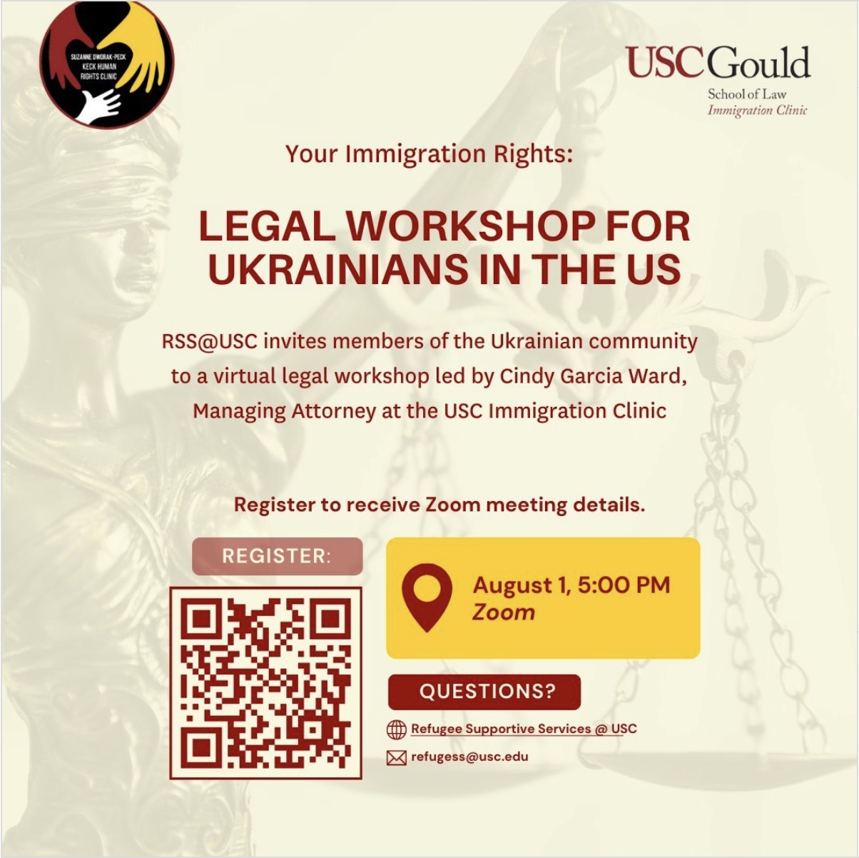 Flyer for Immigration Rights Legal Workshop for Ukrainians in the U.S.