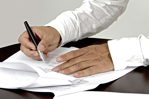 filling in a form