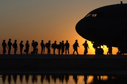 military boarding plane