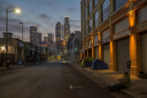 Street in Los Angeles with homeless encampment