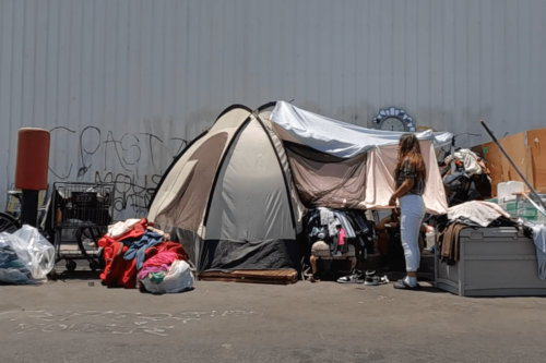 A homeless encampment on Deering Avenue in Canoga Park.