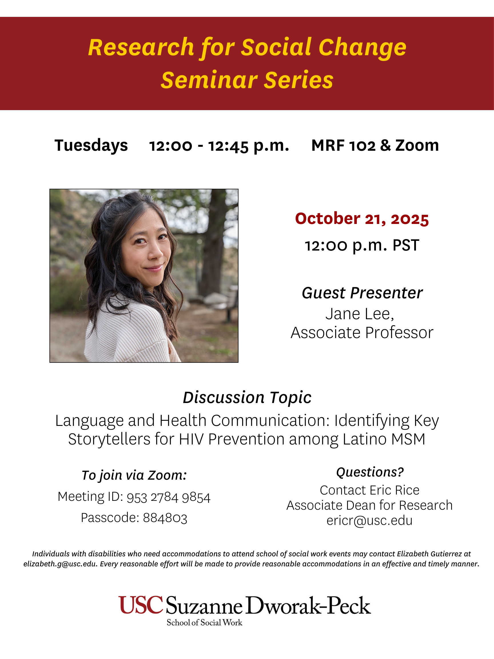 Research for Social Change Seminar Series - 10-21-2025 Lee