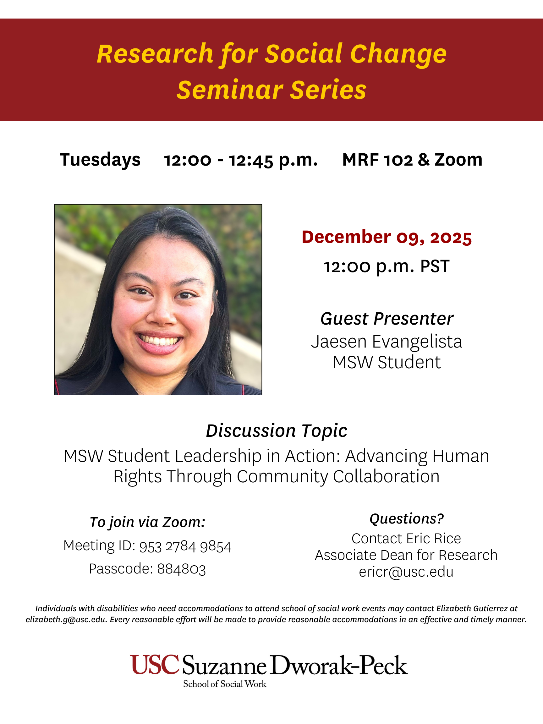 Research for Social Change Seminar Series - 12-09-2025 Evangelista